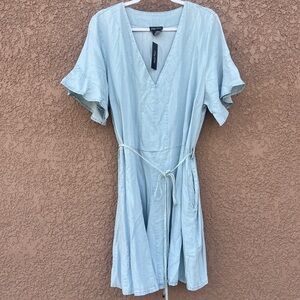 NEW! City Chic Women's Dress Light Blue Chambray Flounce Short Sleeve Sundress